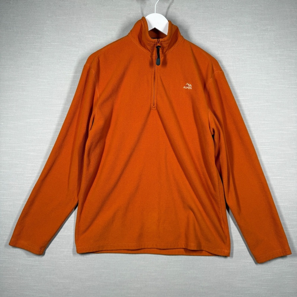 Aspen Fleece Pullover Men M Orange Sweater 1/4 Zip Travel Bright Hiking Spellout